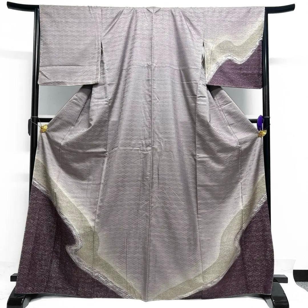 紬地　たたき染め　流線　付け下げ　着物　024a p