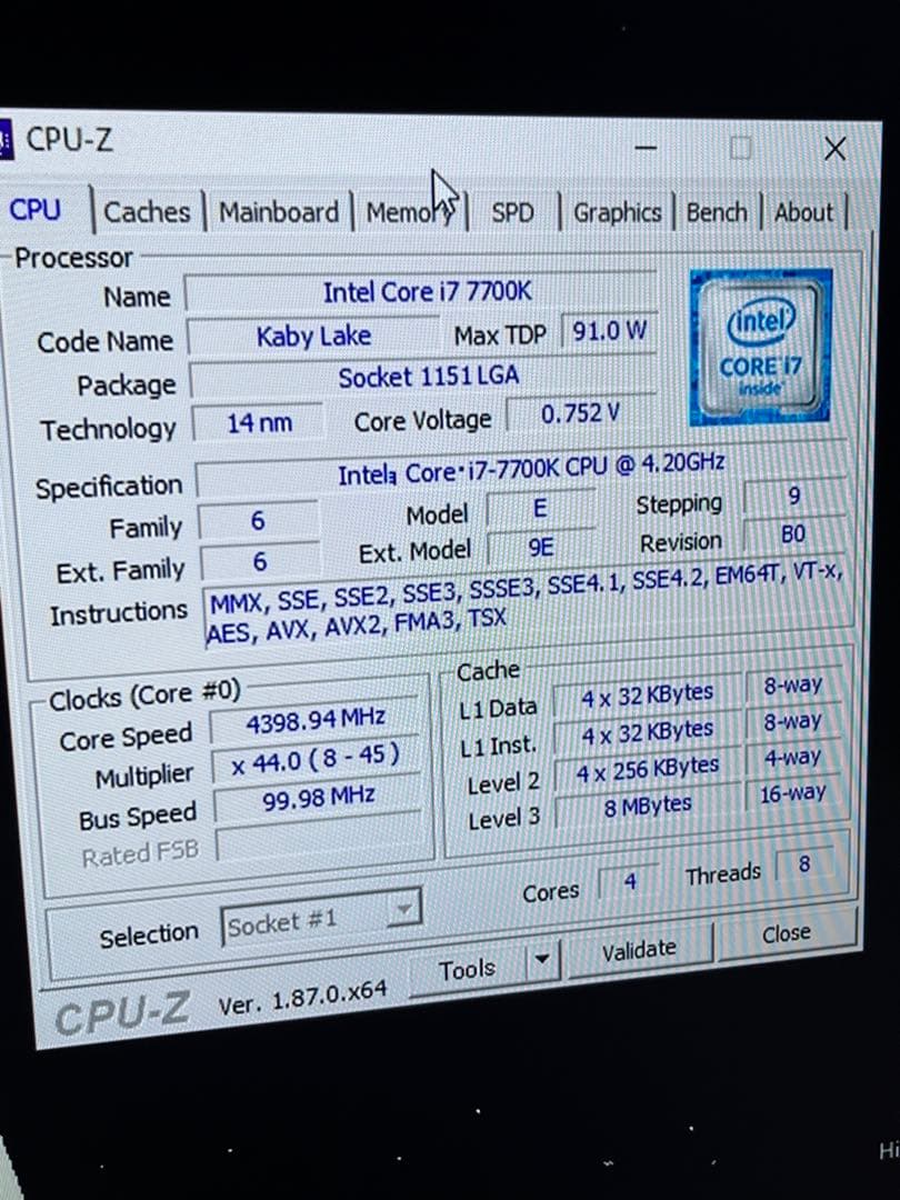 CPU core i7 7700k