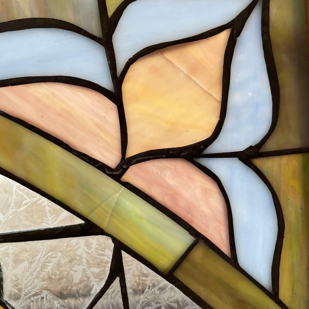 n*e様 ステンドグラス パネル 花に集まる蝶々 約94×58cm 壁掛け オブ