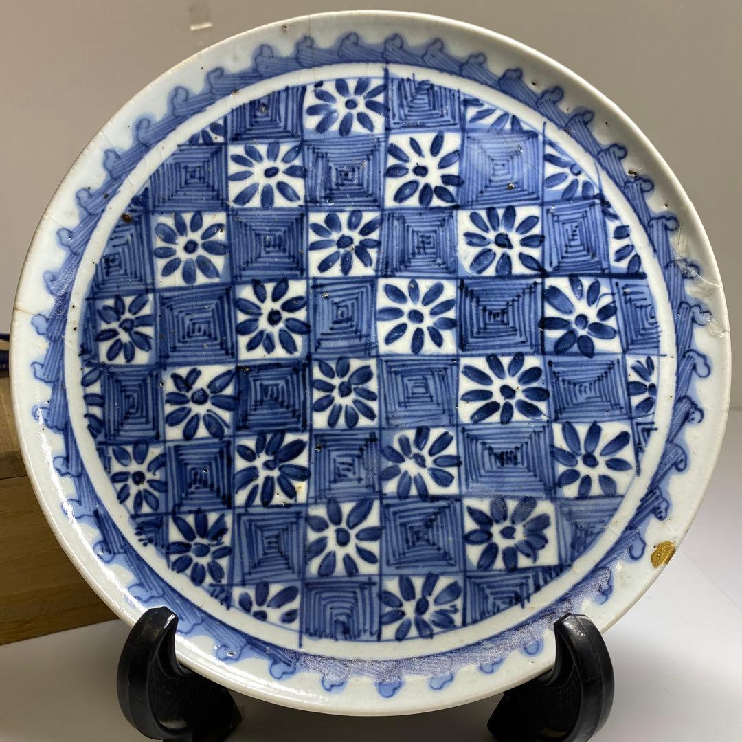 江戸初期　上手初期伊万里　染付中皿　合箱　約20㎝　東Y7-0331☆2Fトトヒ