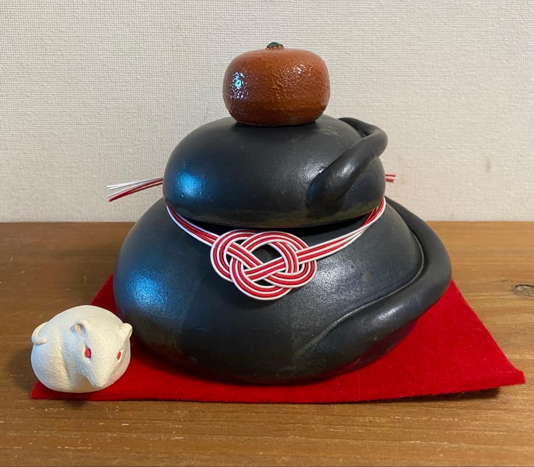 中古品♡【鏡餅 猫】黒猫♡鏡餅♡福猫♡