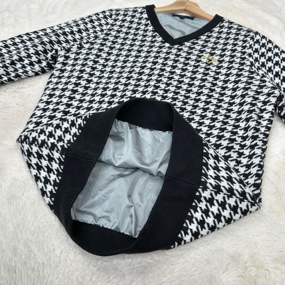 ✨美品✨キャロウェイ ゴルフ ニット セーター 千鳥格子 裏地付き 防風 金刺繍
