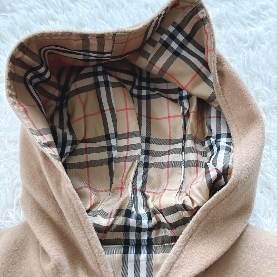 BURBERRY ショートコート アンゴラ混 ノバチェック ホースロゴ フード