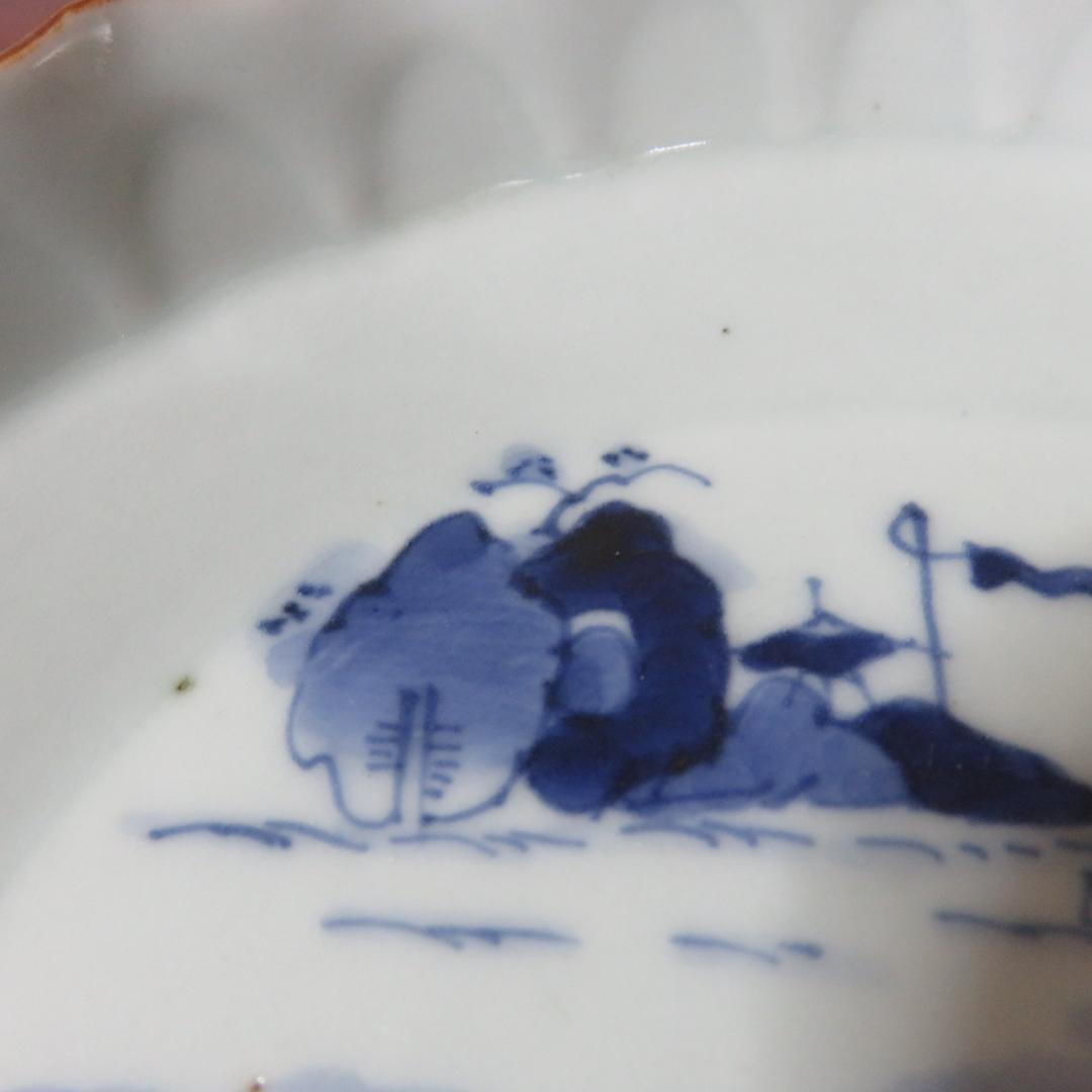 皿 2枚 染付 鳥 花 島 海 窯傷 明治 大正 その1