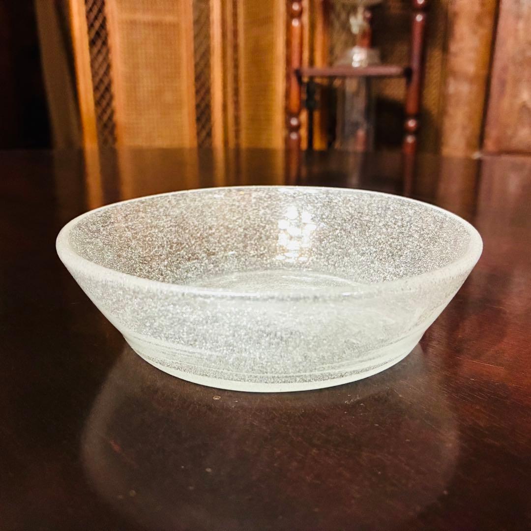 横山秀樹　中皿鉢　白泡　手吹きガラス