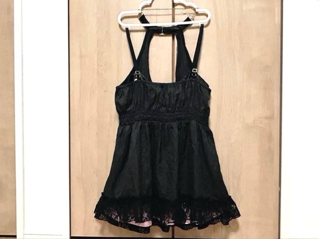 タグ有♡GOLDS♡ハートチャーム＆ダブルジップ♡チョーカー付トップス♡黒ピンク