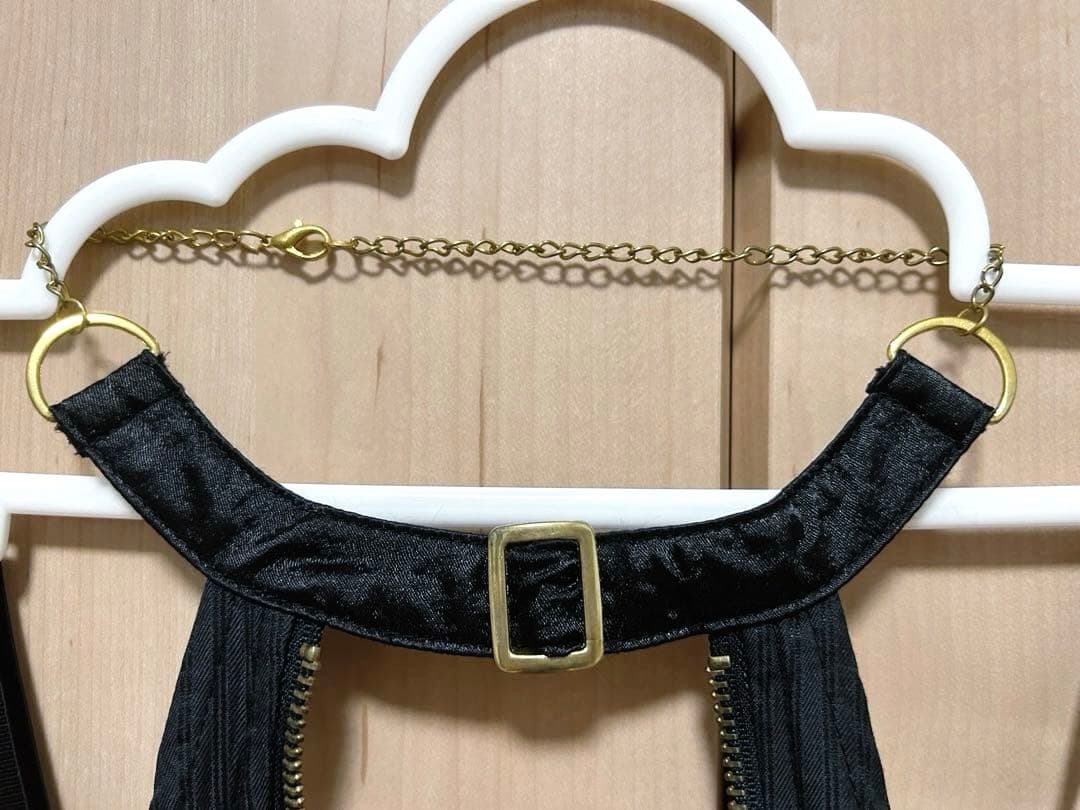 タグ有♡GOLDS♡ハートチャーム＆ダブルジップ♡チョーカー付トップス♡黒ピンク