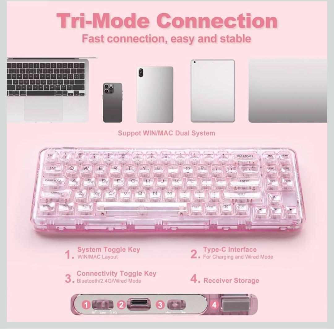 YUNZII X71 メカニカルゲーミングキーボード ピンク