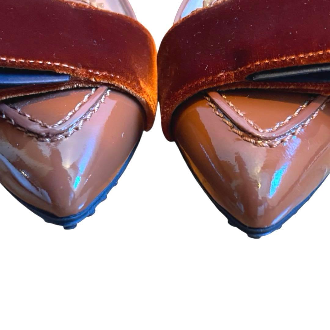 【美品】TOD'S トッズ パンプス フラット パテント エナメル キャメル