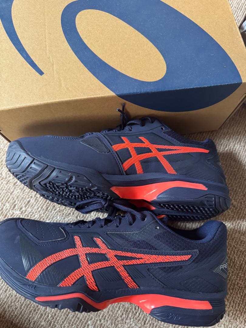 asics テニスシューズ ネイビー/オレンジ
