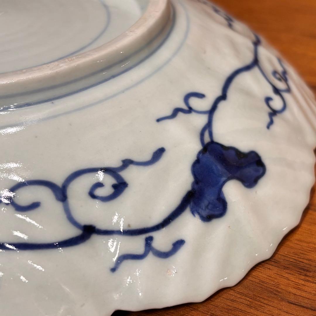 江戸時代　古伊万里　陰刻　染め付け皿　5枚