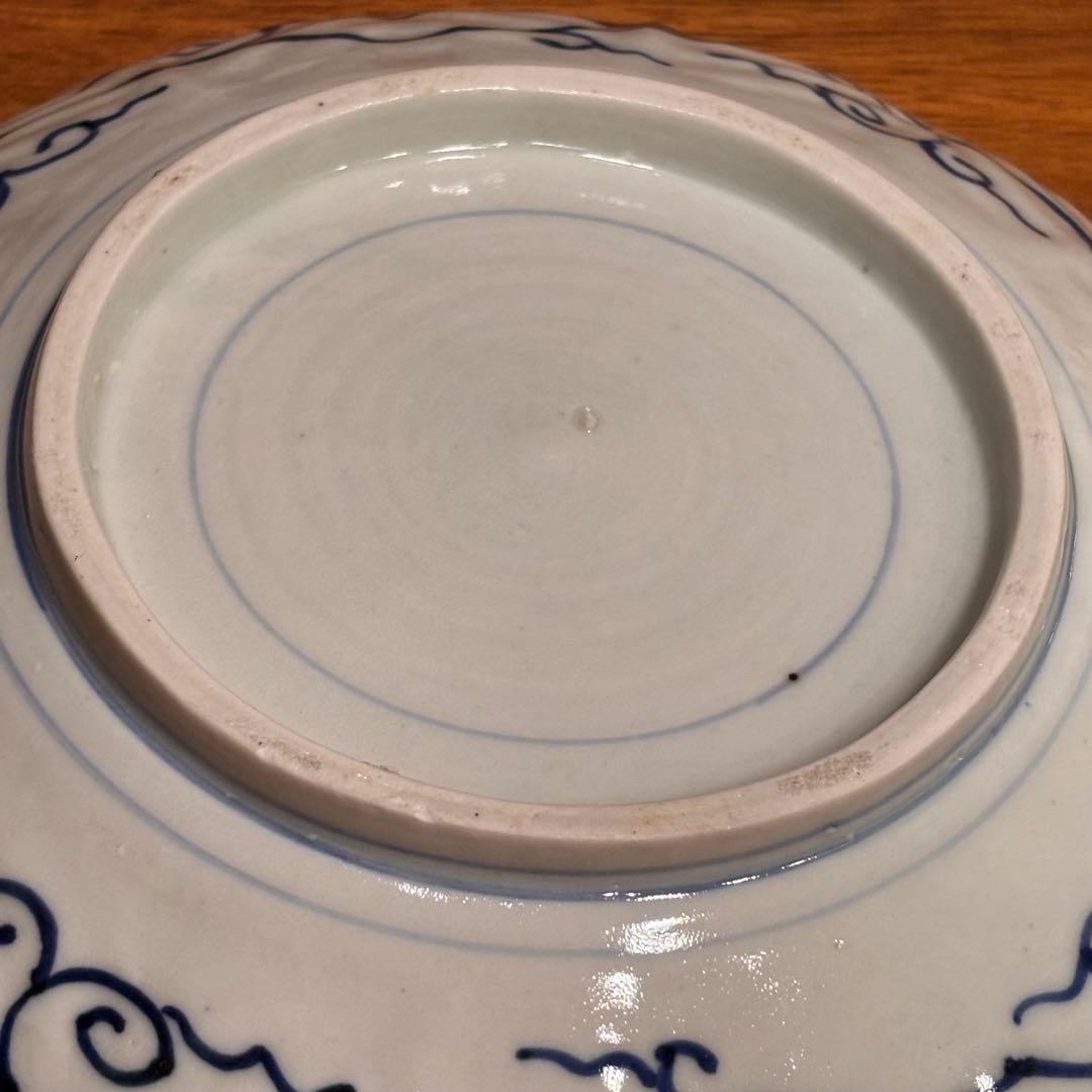 江戸時代　古伊万里　陰刻　染め付け皿　5枚