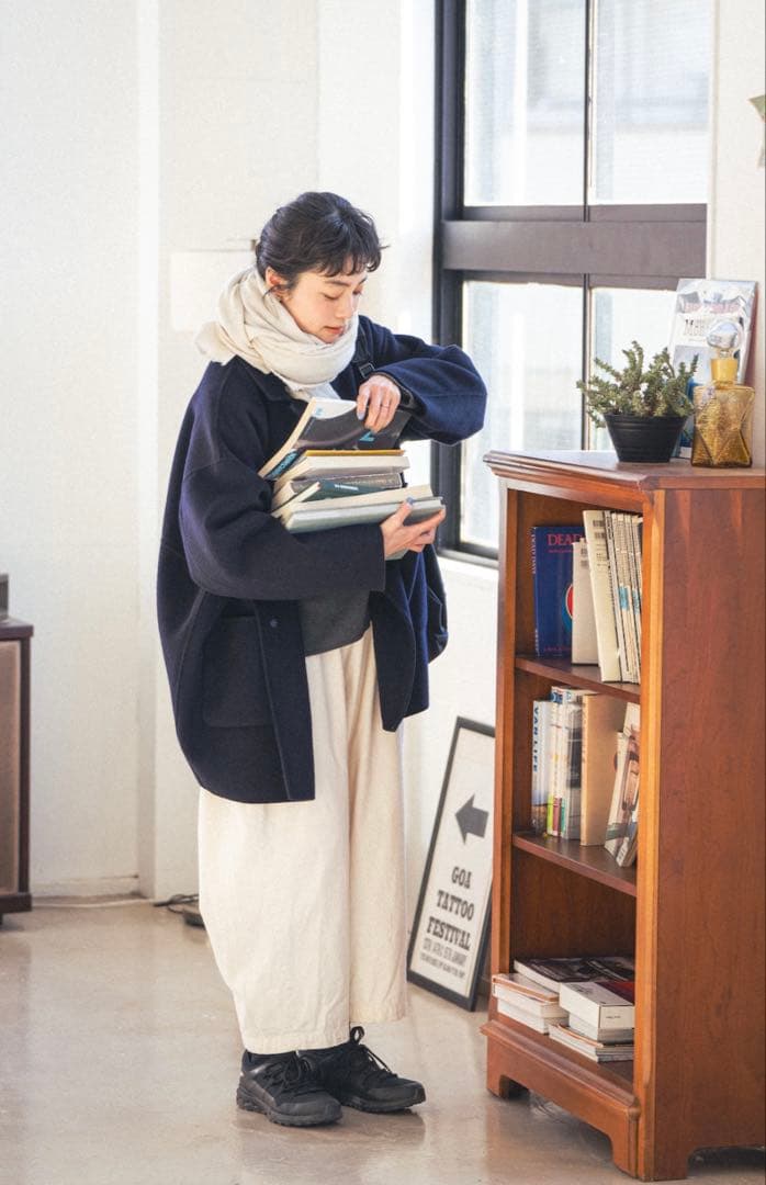 かぐれ　ウールステンカラーショートコート　ネイビー