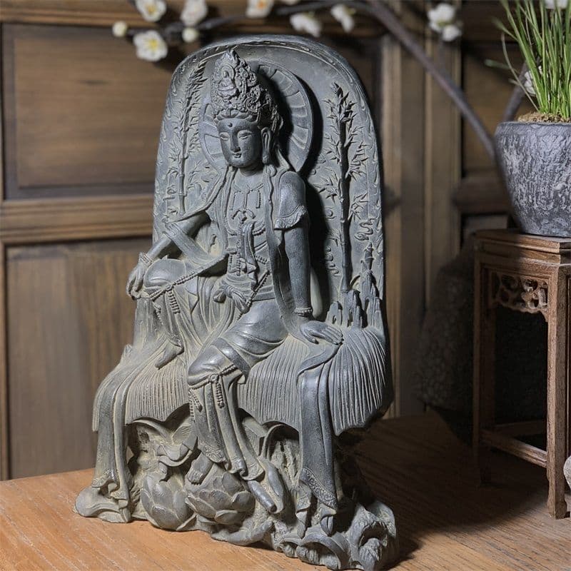 石像 石仏 紫竹自在観音 工芸品 美術品 置物