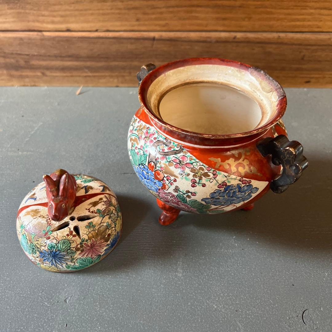 古九谷焼　ウサギ型 蓋付き香炉