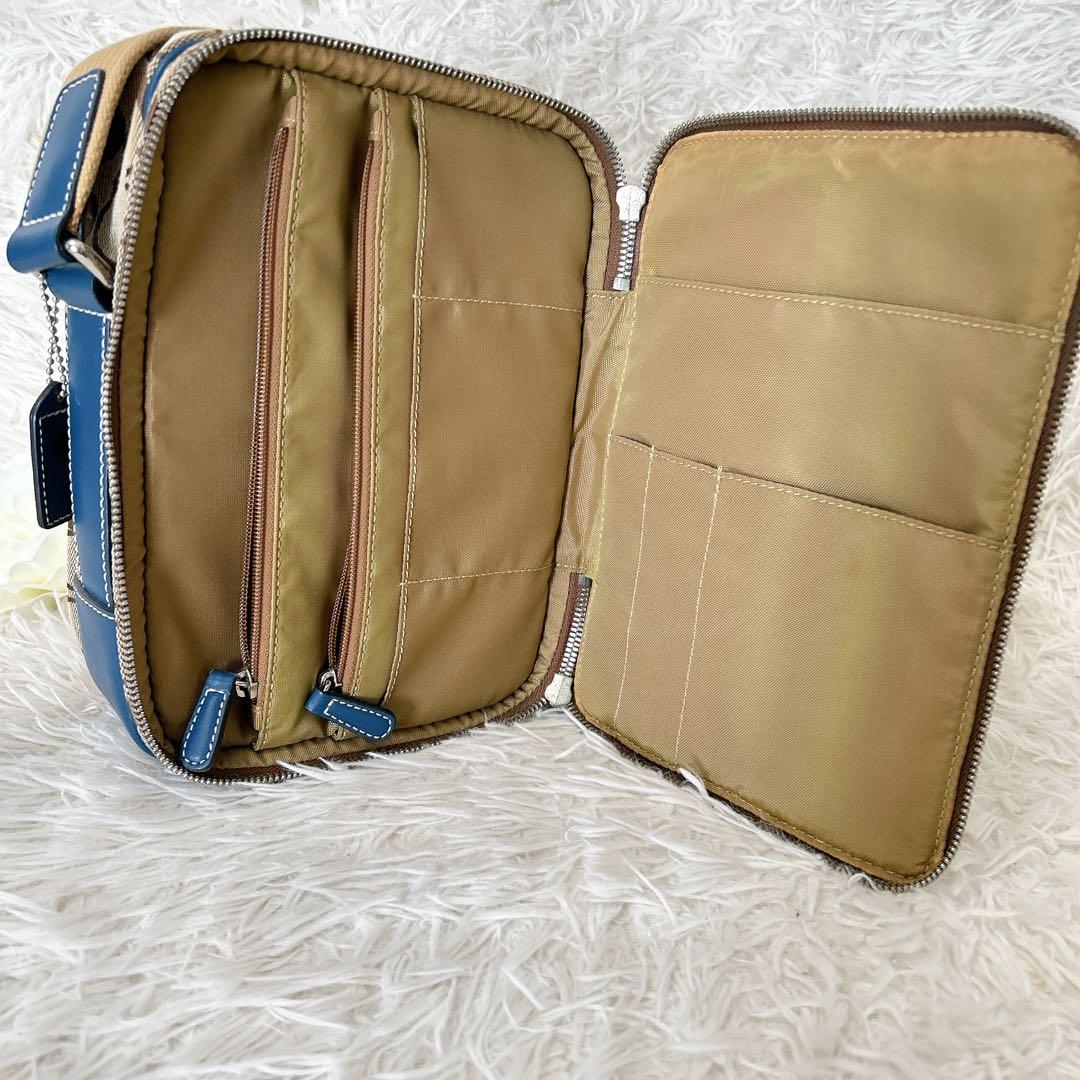 美品✨COACH コーチ シグネチャー 多収納 ショルダーバッグ ブルー