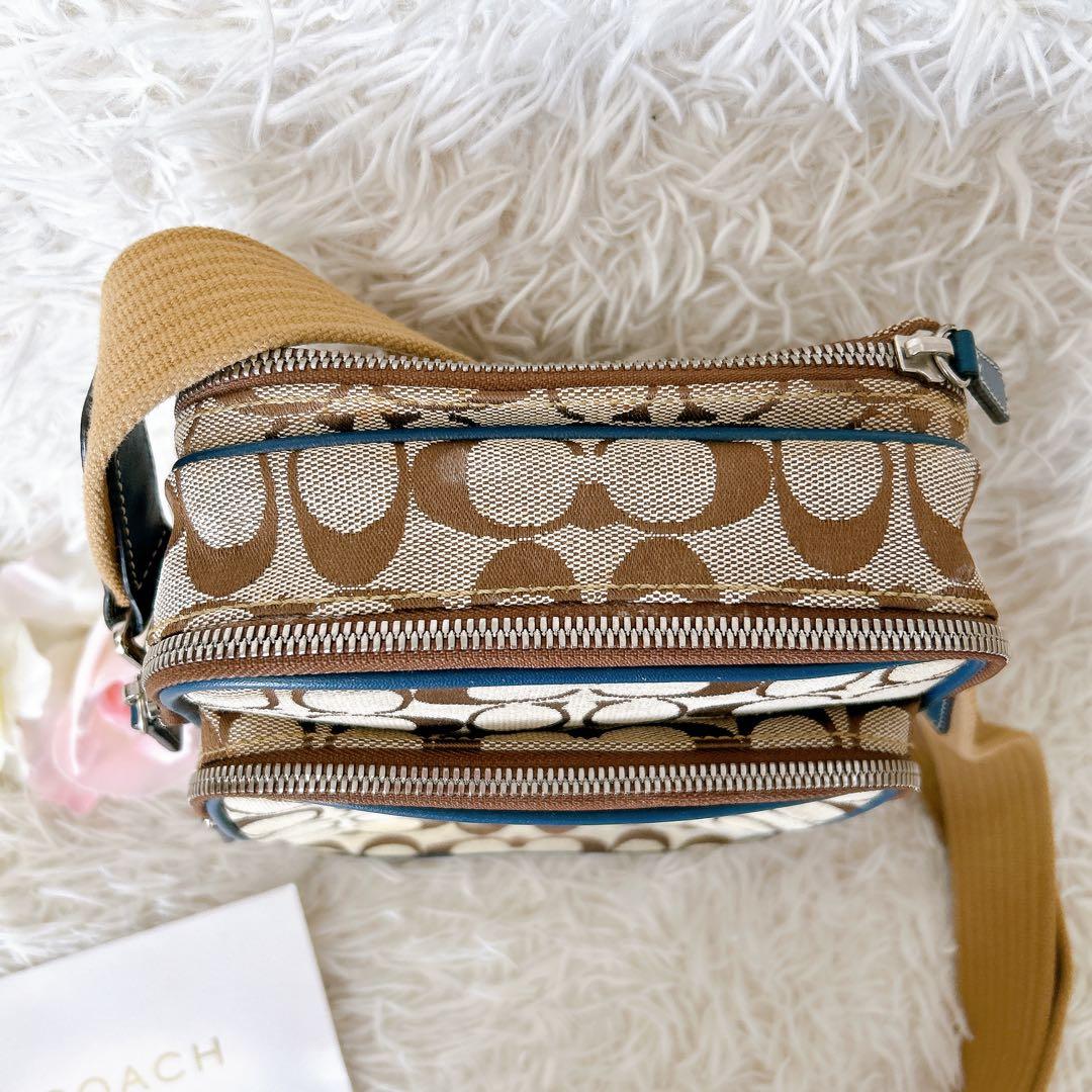 美品✨COACH コーチ シグネチャー 多収納 ショルダーバッグ ブルー