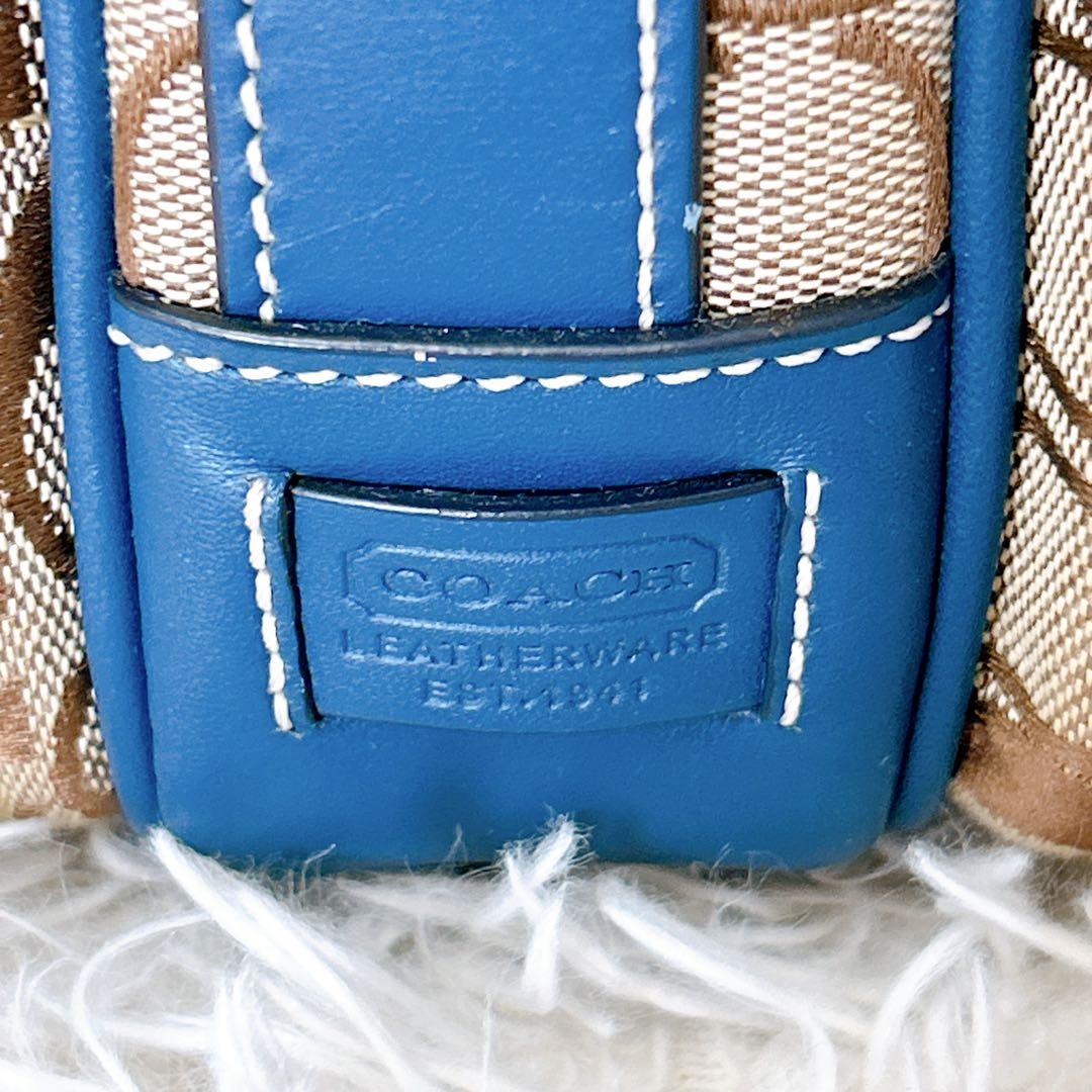 美品✨COACH コーチ シグネチャー 多収納 ショルダーバッグ ブルー