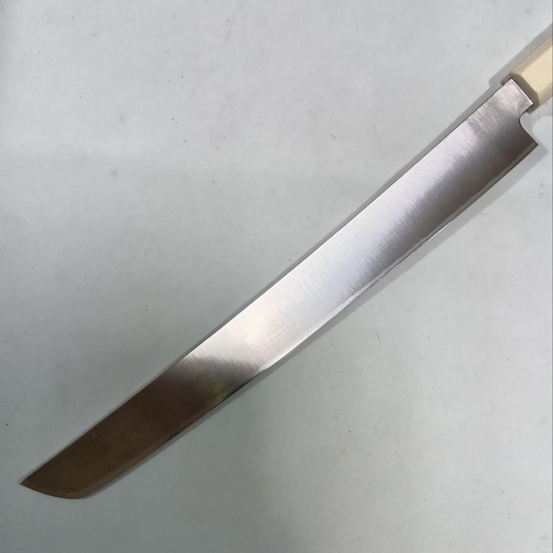 ステン本焼V金10号先丸柳刃包丁30cm鞘付人工象牙八角柄