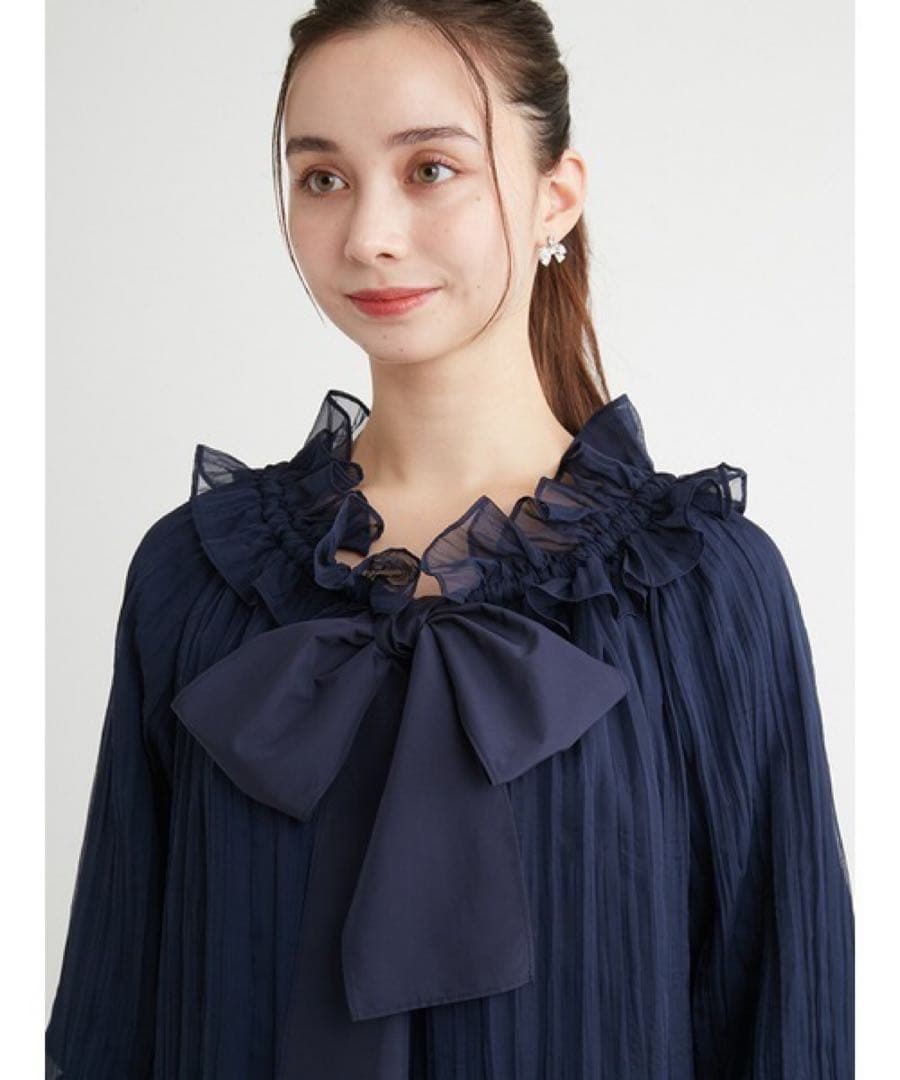 【美品】シアースモックブラウス ネイビー CERFORD セルフォード