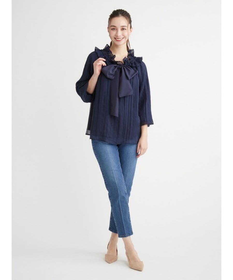 【美品】シアースモックブラウス ネイビー CERFORD セルフォード