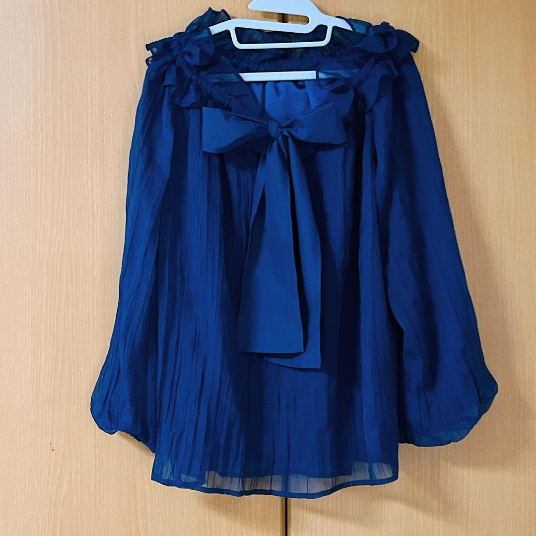 【美品】シアースモックブラウス ネイビー CERFORD セルフォード