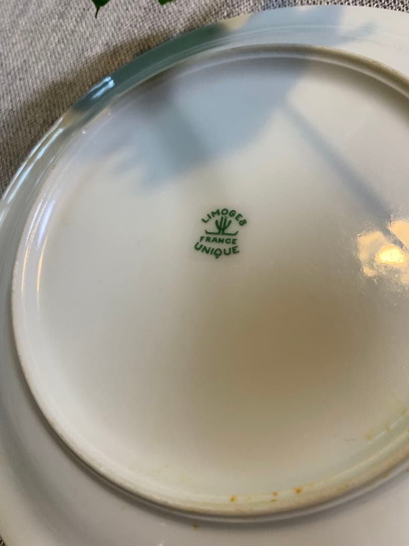 Limoges リモージュ ピンクリム 花　金彩 美品　UNIQU印　1929〜