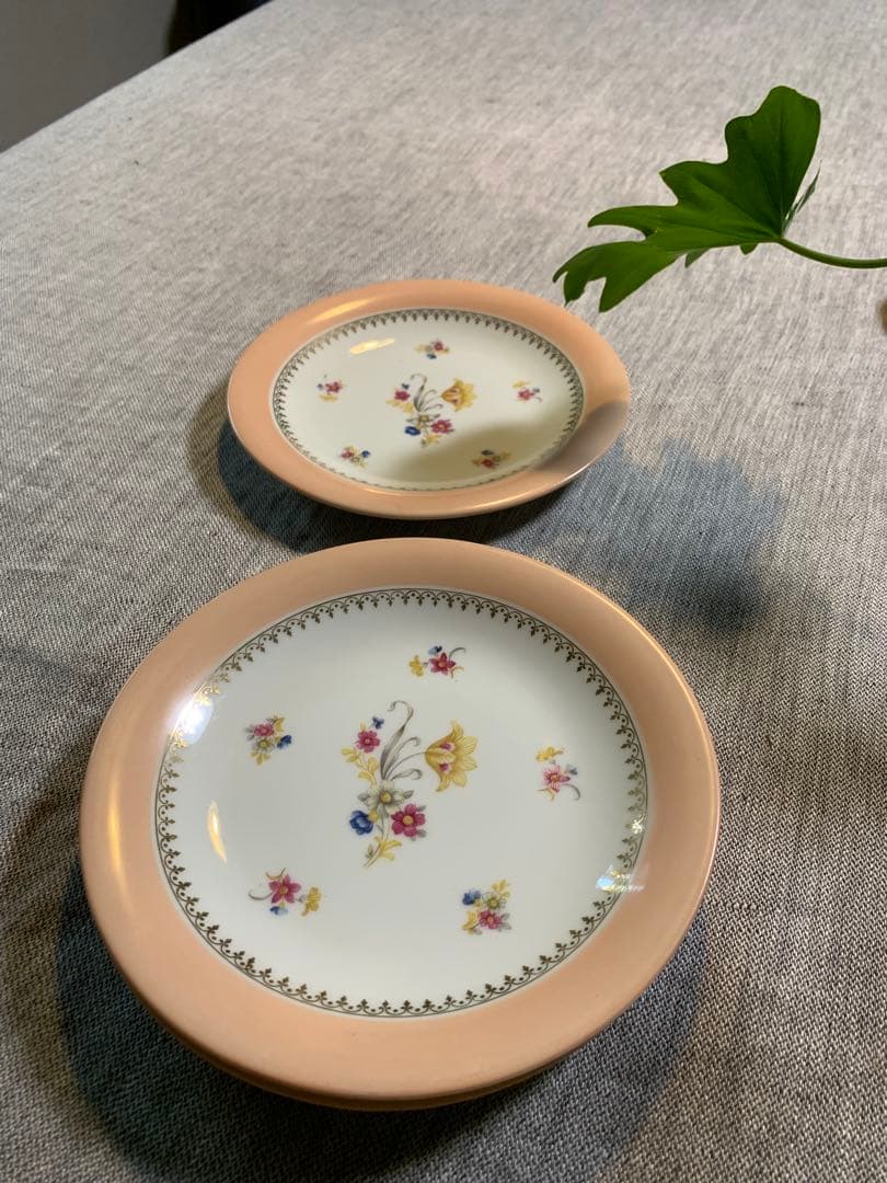 Limoges リモージュ ピンクリム 花　金彩 美品　UNIQU印　1929〜