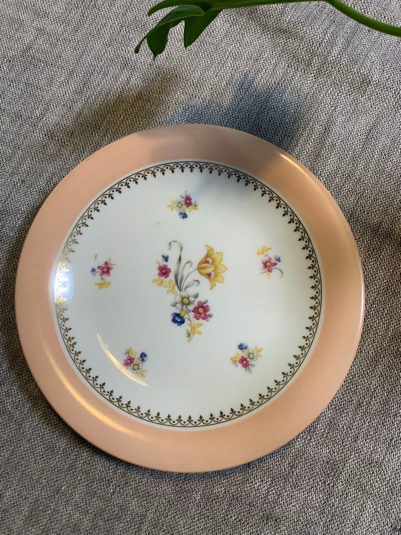 Limoges リモージュ ピンクリム 花　金彩 美品　UNIQU印　1929〜