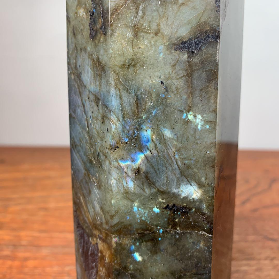 天然石　ラブラドライト　ガーデンクォーツ　モスグリーン　六角柱　結晶　特大