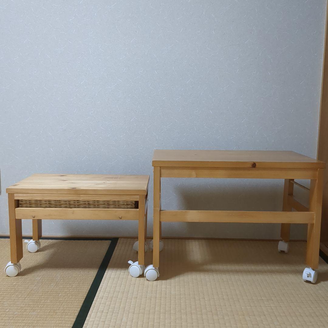 パイン材 キャスター付きパソコンデスク ロータイプ プリンター台 カントリー家具