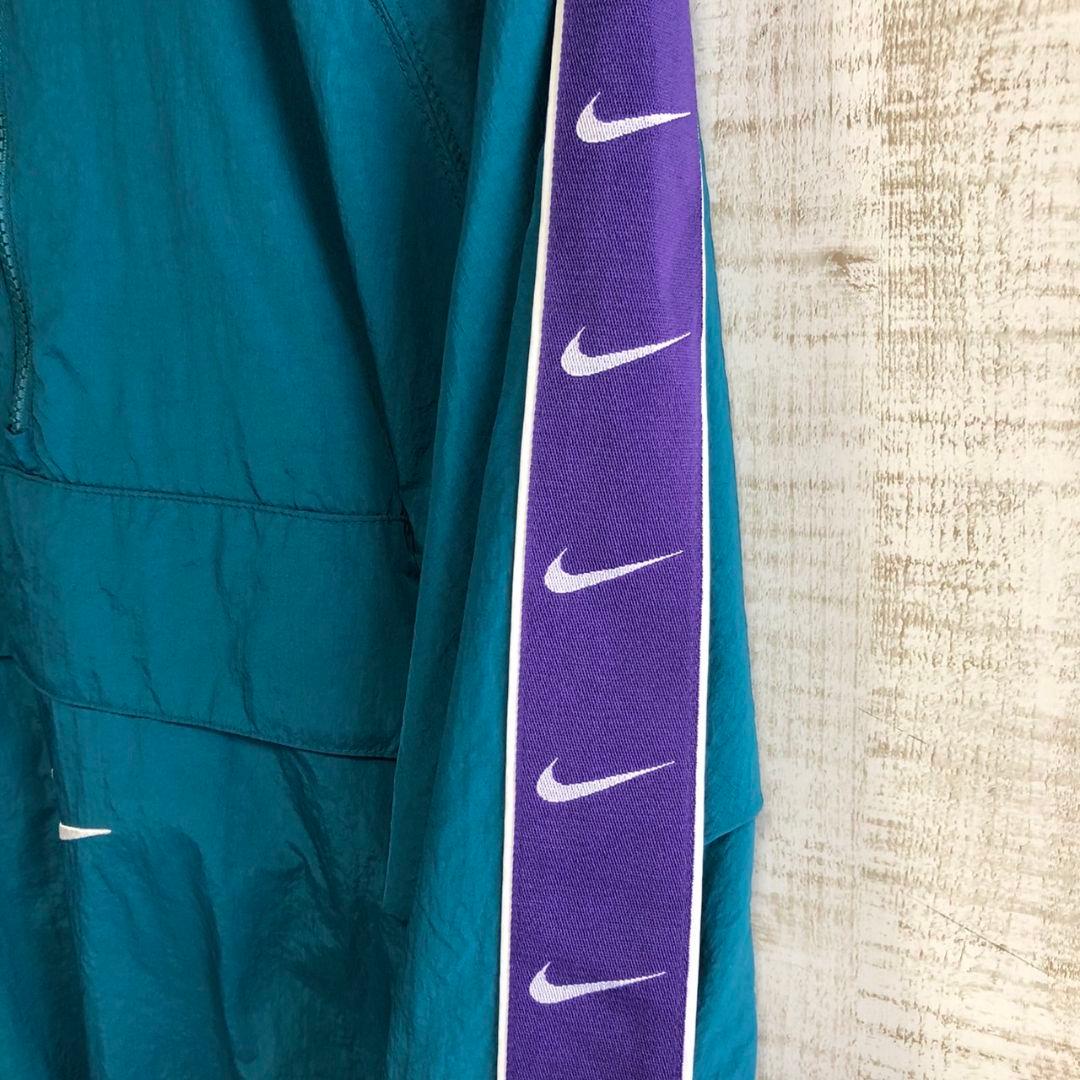 NIKE　ナイキ　スウッシュ刺繍　ハーフジップ　ナイロンジャケット　ブルー　L