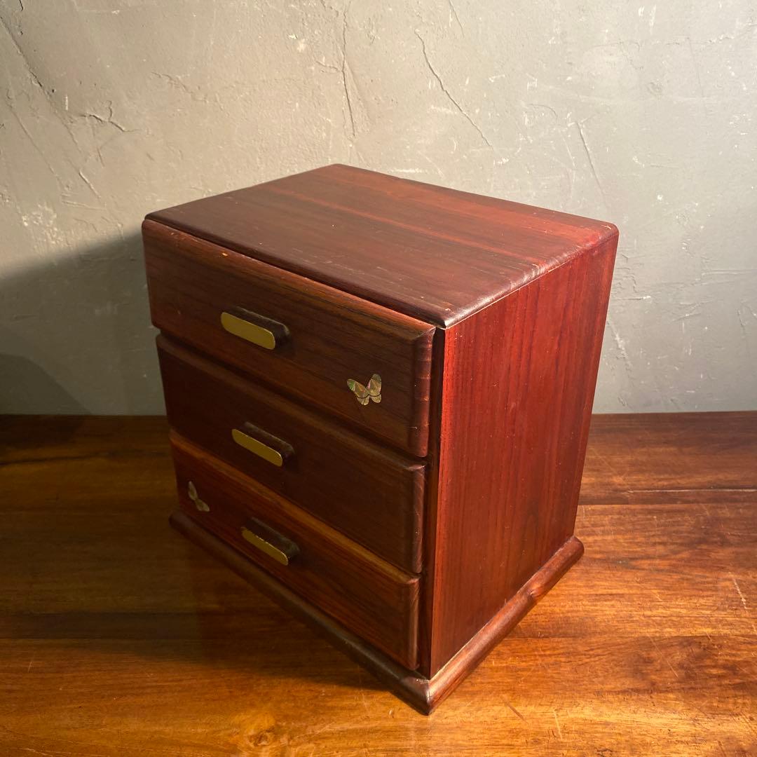 昭和レトロ 三段小引き出し 螺鈿細工 古家具 インテリア 収納 木製