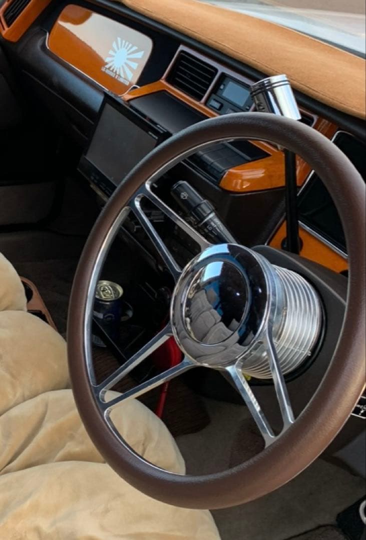 ビレットステアリング ブラウンレザー ホーンボタン付き 35cm 中古品 送料込