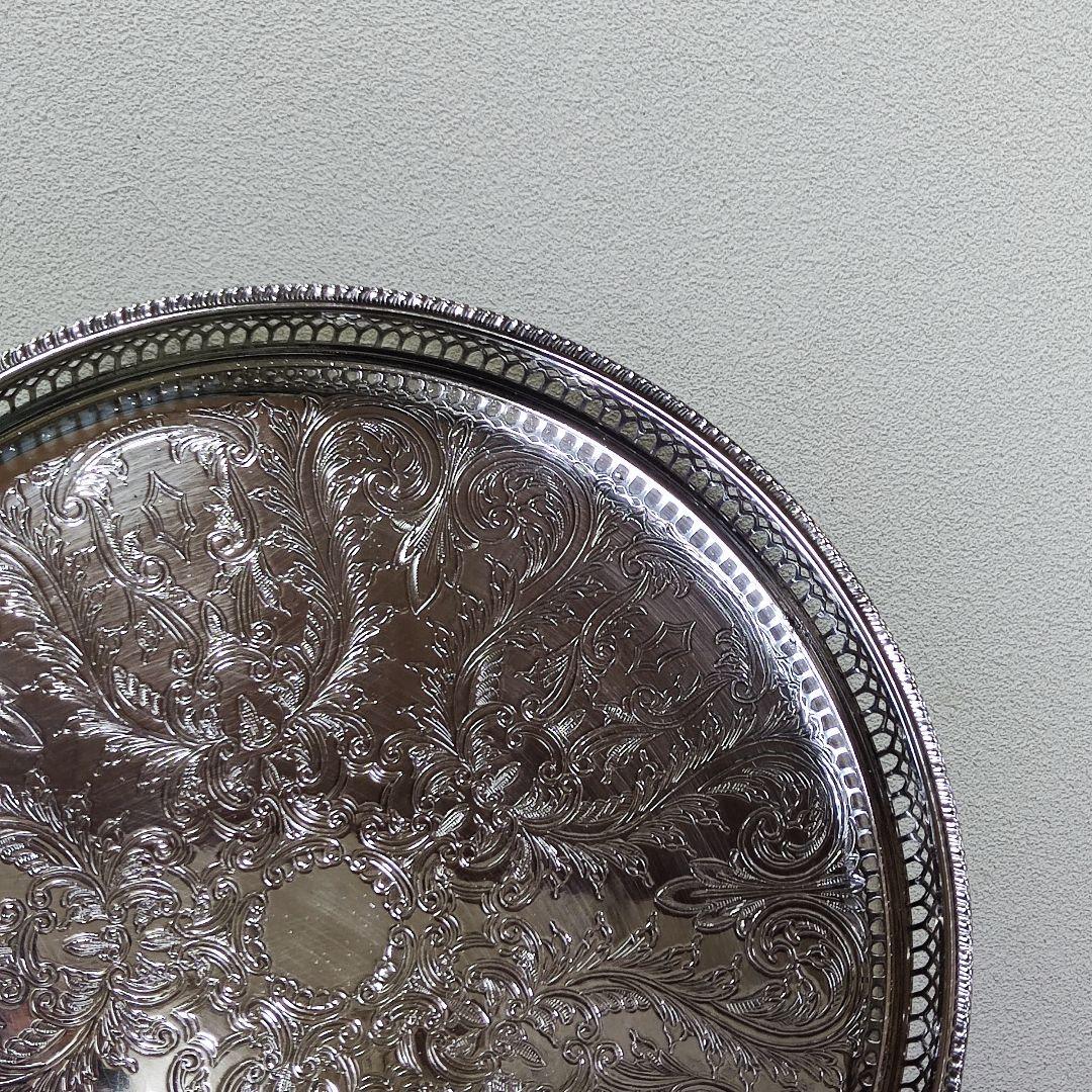 英国製　シルバープレート　ギャラリートレイ　サルヴァ