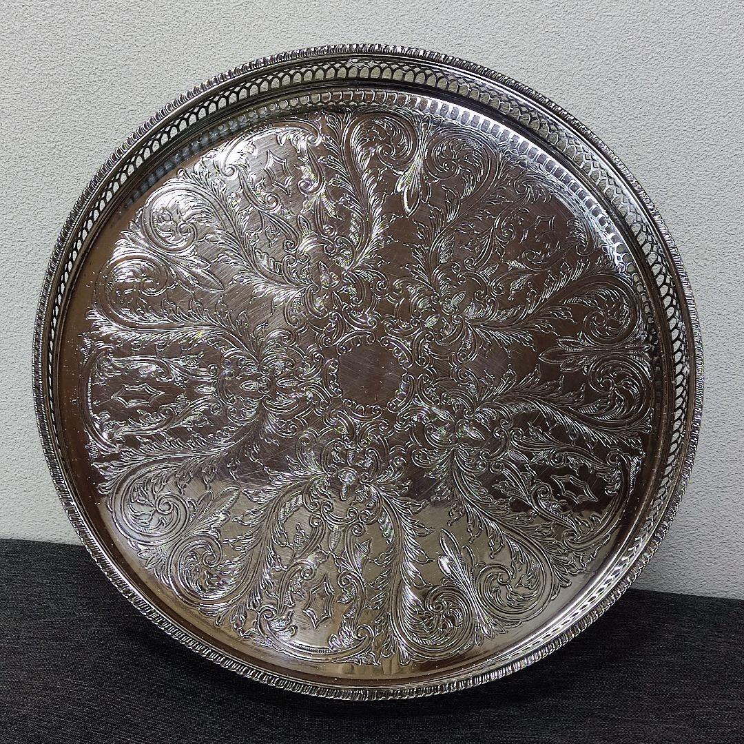 英国製　シルバープレート　ギャラリートレイ　サルヴァ