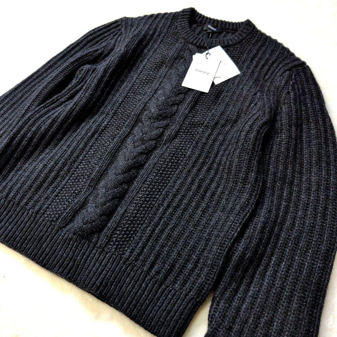 【新品】theory セオリー 異素材 ケーブルニット クルーネック S