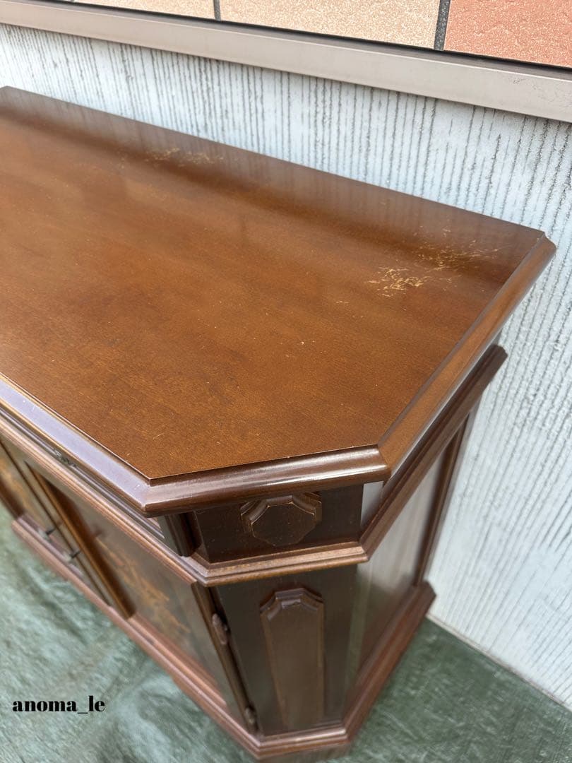 5010【サイドボード】イタリア　木製　象嵌細工　収納棚　飾り台　ヴィンテージ◎