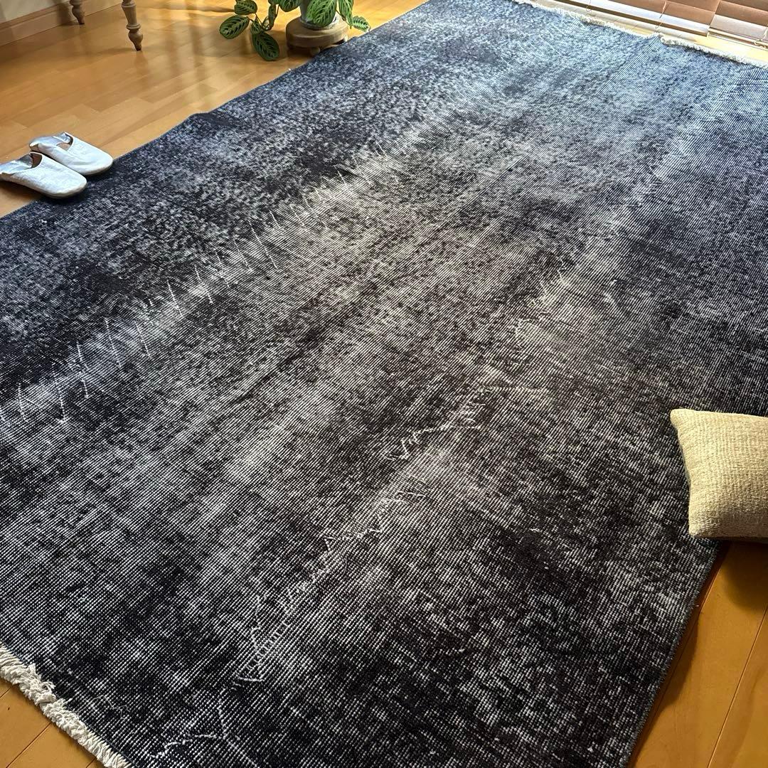 大判157×256レアカラー　ダークネイビーグレイ　擦れ　トルコヴィンテージラグ