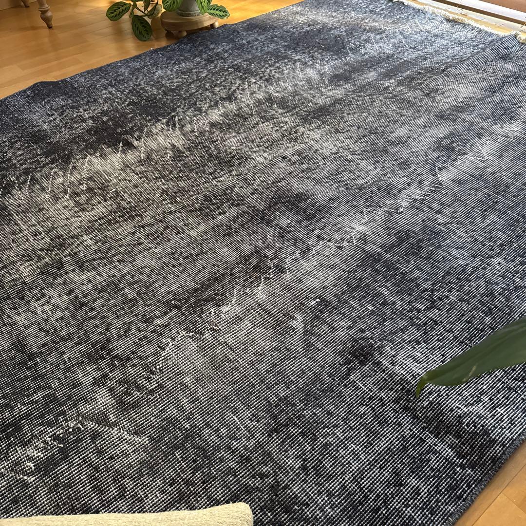 大判157×256レアカラー　ダークネイビーグレイ　擦れ　トルコヴィンテージラグ