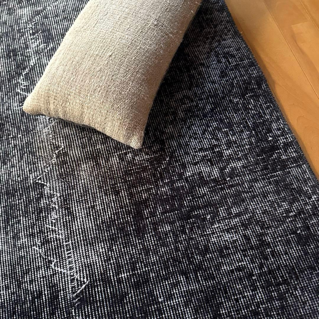大判157×256レアカラー　ダークネイビーグレイ　擦れ　トルコヴィンテージラグ