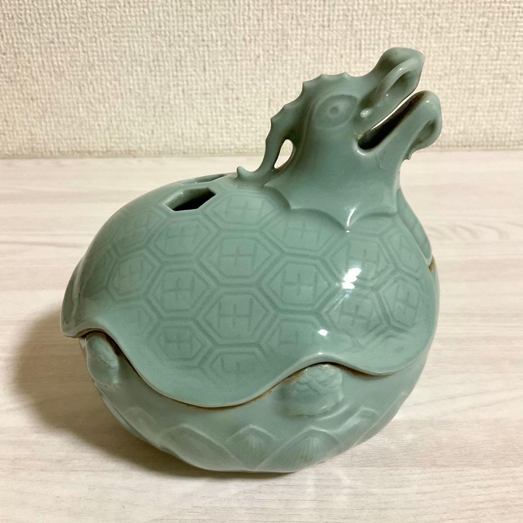 諏訪蘇山 青磁 亀龍香炉 香炉 箱付 香道 茶道具 香道具