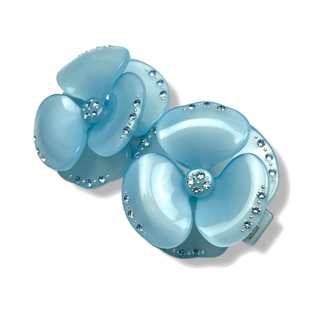 【美品】Alexandre De Paris 双子カメリア バレッタ 水色