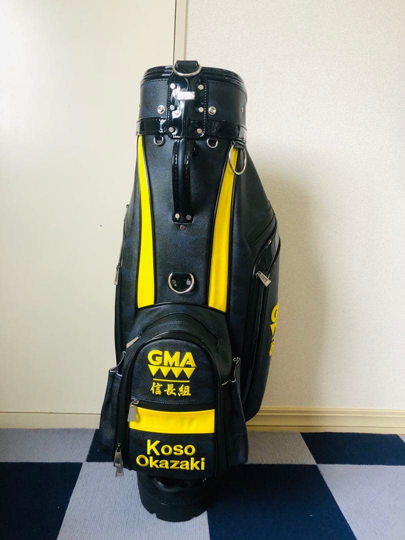 GMA キャディバッグ 黒/黄色 スタンド付き