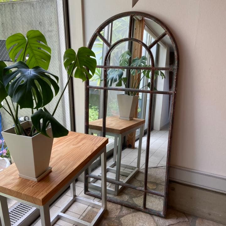 アンティーク　ウォールミラー　大型　ウィンドウフレーム