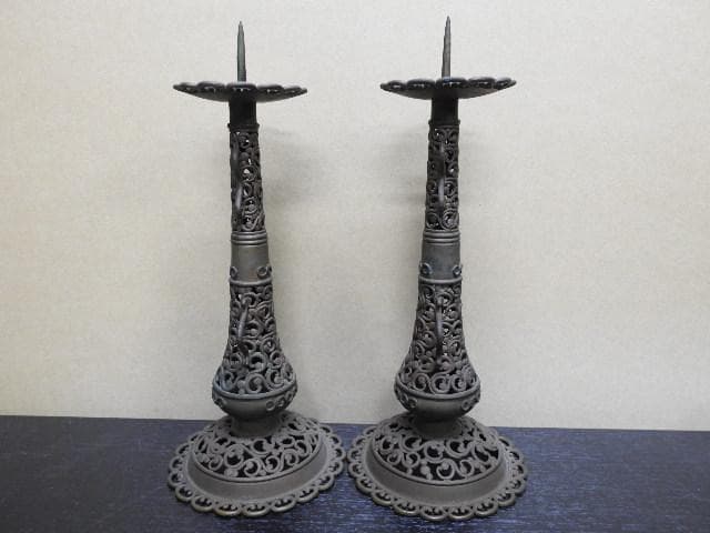 唐物屋久兵衛　銅製　燭台一対　MA179
