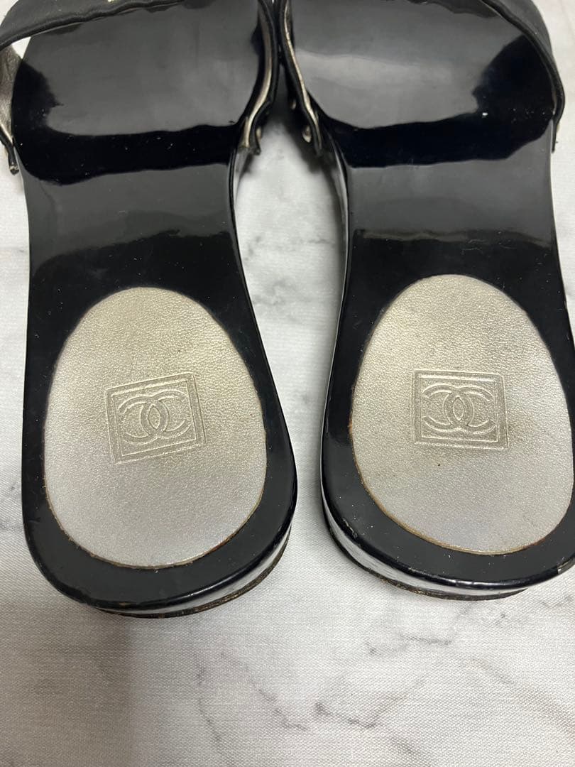 CHANEL スポーツライン　ココマーク　ブラック　サテン　サンダル　35