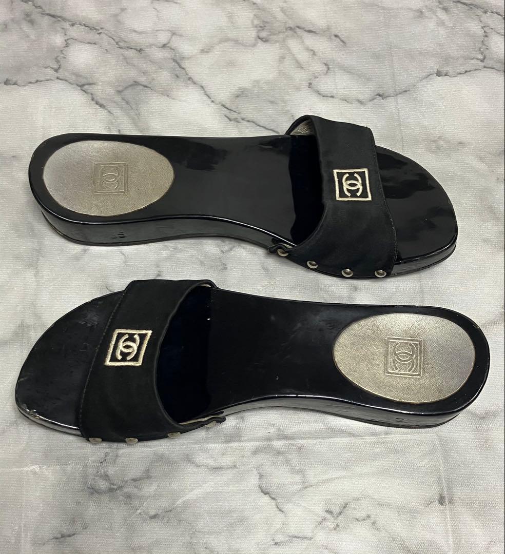 CHANEL スポーツライン　ココマーク　ブラック　サテン　サンダル　35