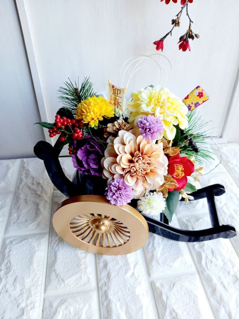 ★お値下げしました！★❤海外のお友達に！❤ ✨大きめお正月御所車アレンジ✨