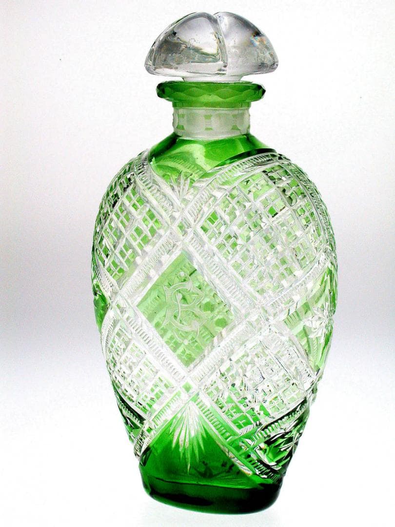 【超稀有】1880-年製 アンティーク オールドバカラ・碧硝子切子装飾ボトル